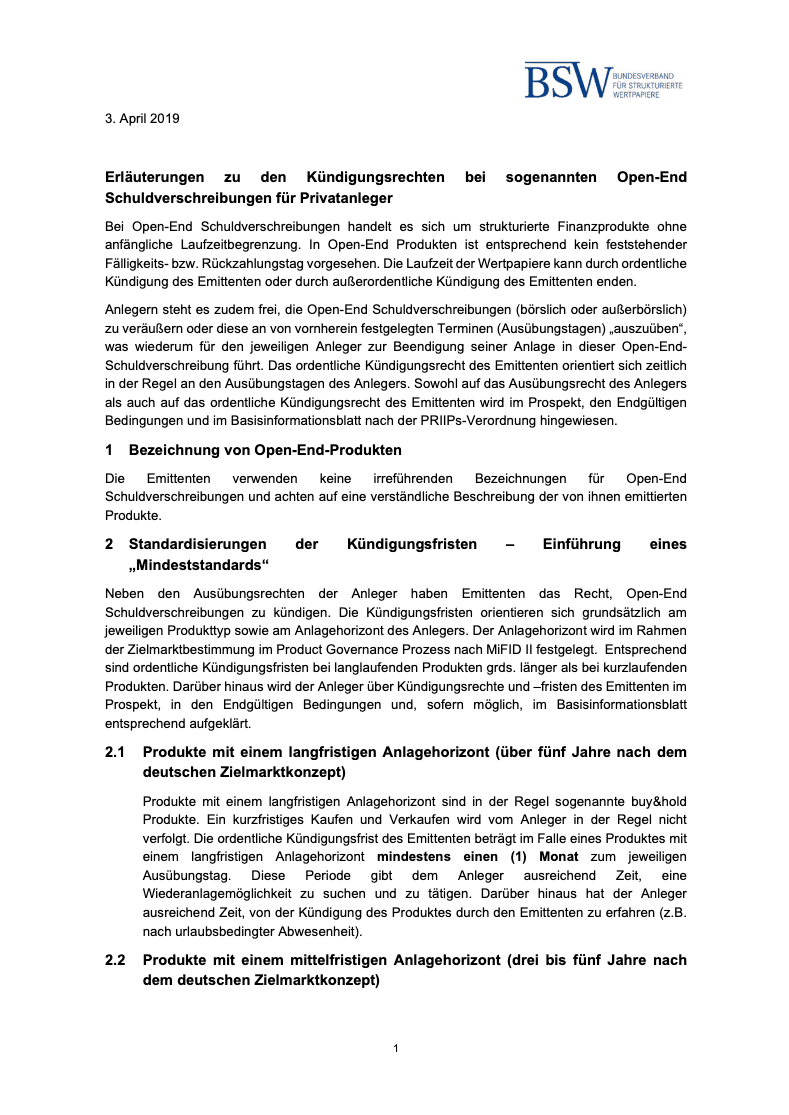 Notes on open-end products (DE)