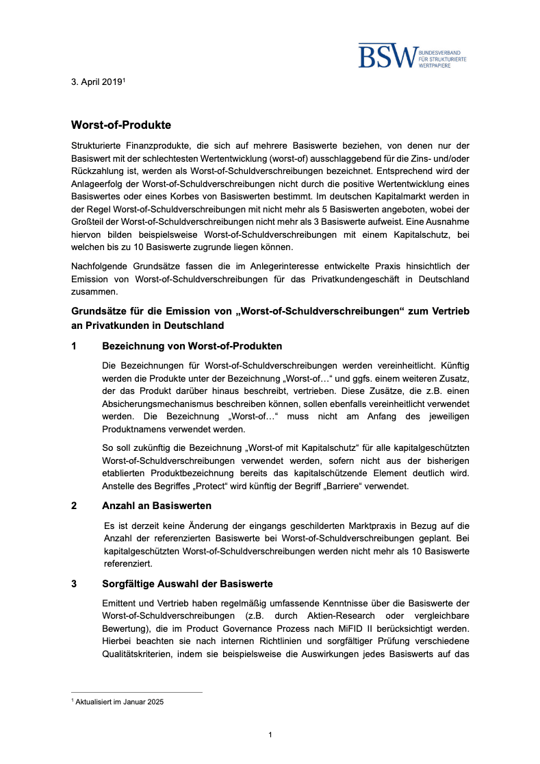 Principles for worst-of products (DE)