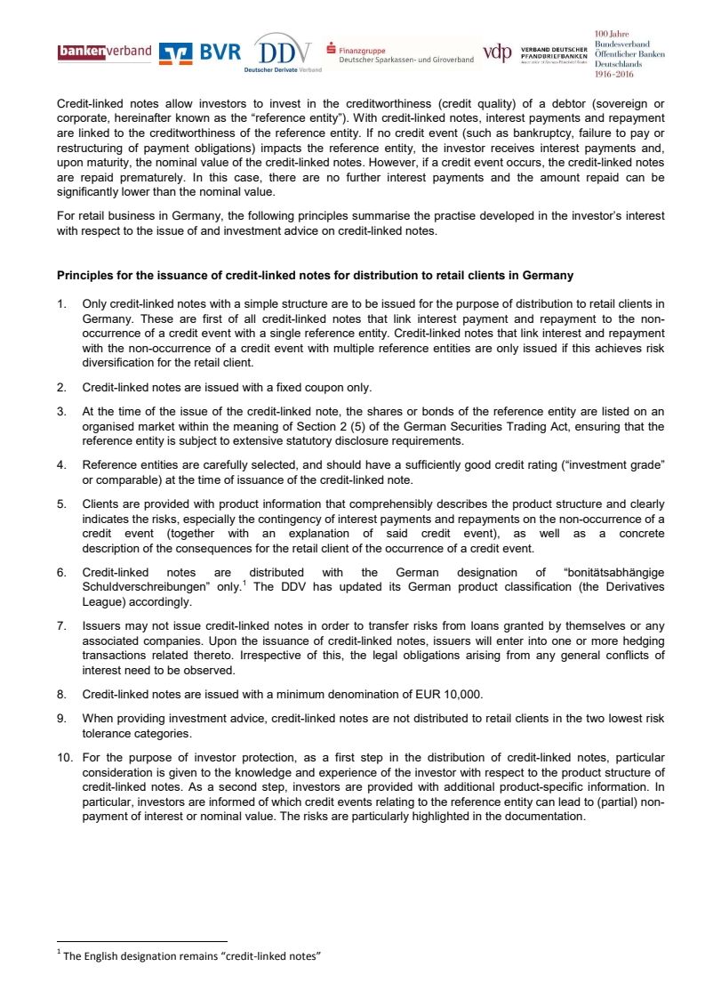 Principles for credit-linked notes