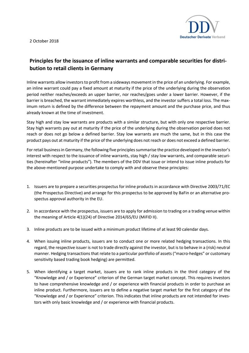 Principles for inline warrants and similar securities